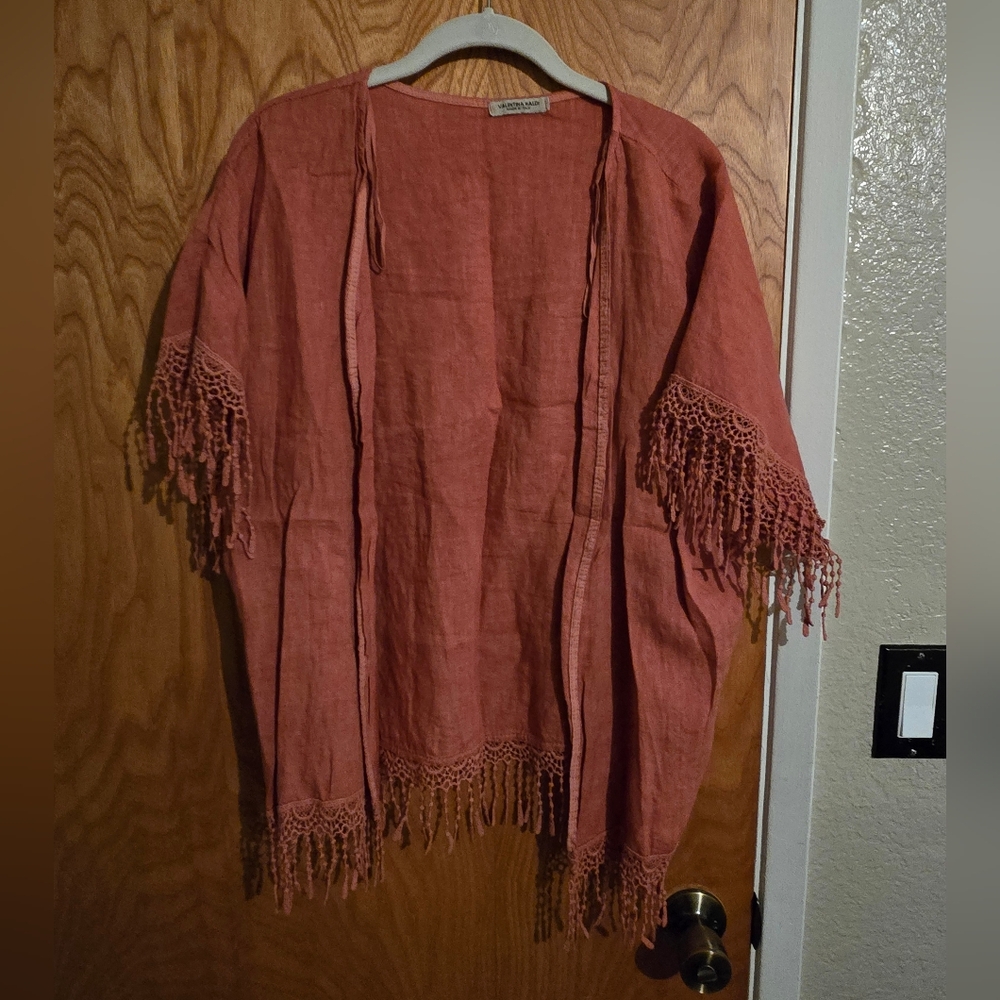 Valentina Naldi Elegant Fringe Women's Shawl - Coral - Picture 2 of 9